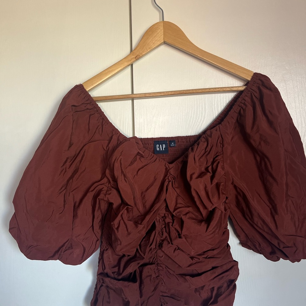 GAP Red Ruched Puff Sleeve Blouse